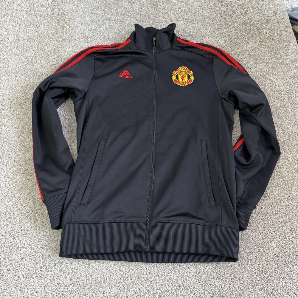 Manchester United Track Jacket Mens Small Black Soccer Adidas Full Zip Top